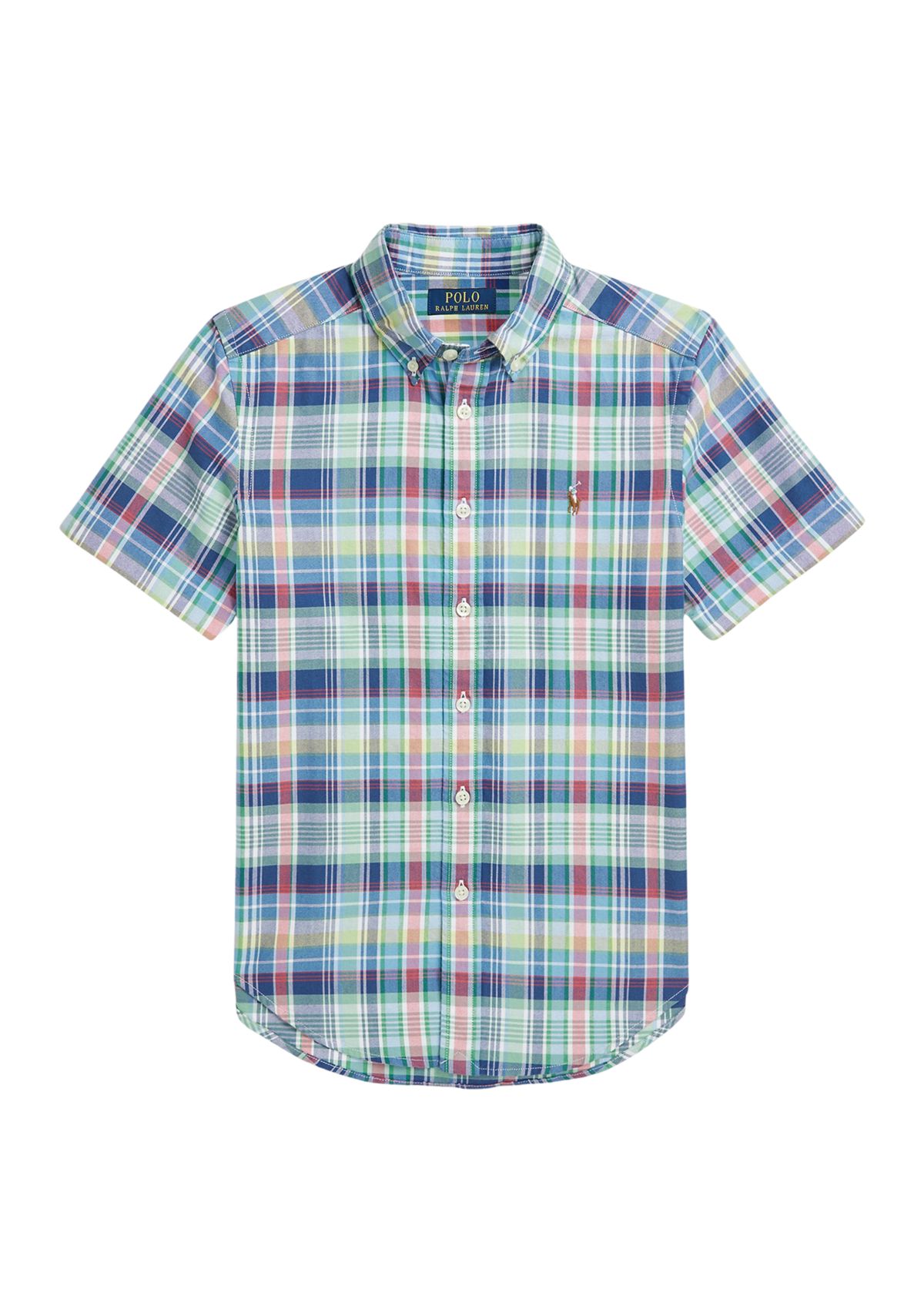 Boys 8-20 Plaid Cotton Oxford Short Sleeve Shirt