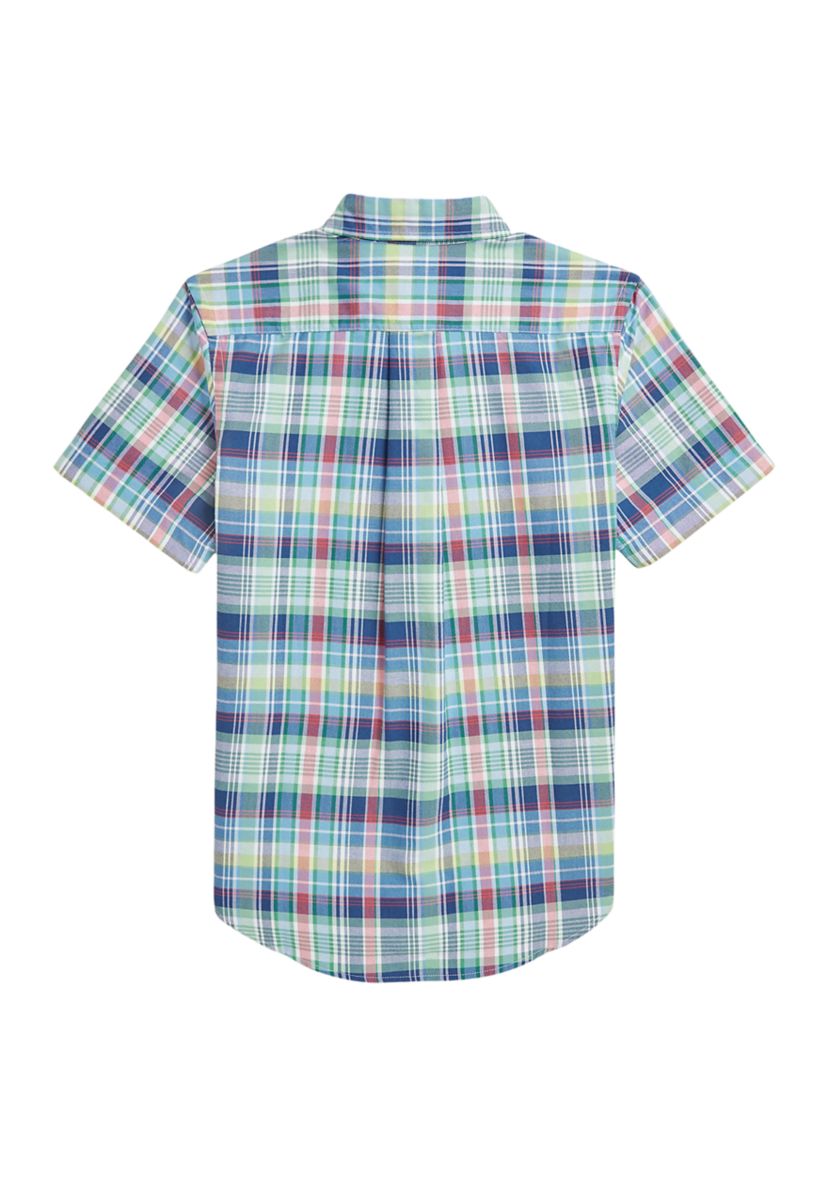Boys 8-20 Plaid Cotton Oxford Short Sleeve Shirt