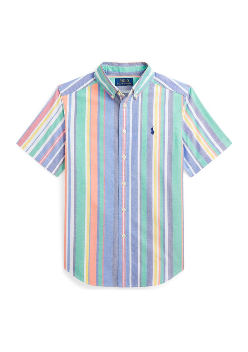 Boys 8-20 Striped Cotton Oxford Short-Sleeve Shirt