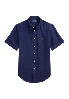 Ralph Lauren Childrenswear Boys 8-20 Linen Short Sleeve Shirt, Navy Blue, Small