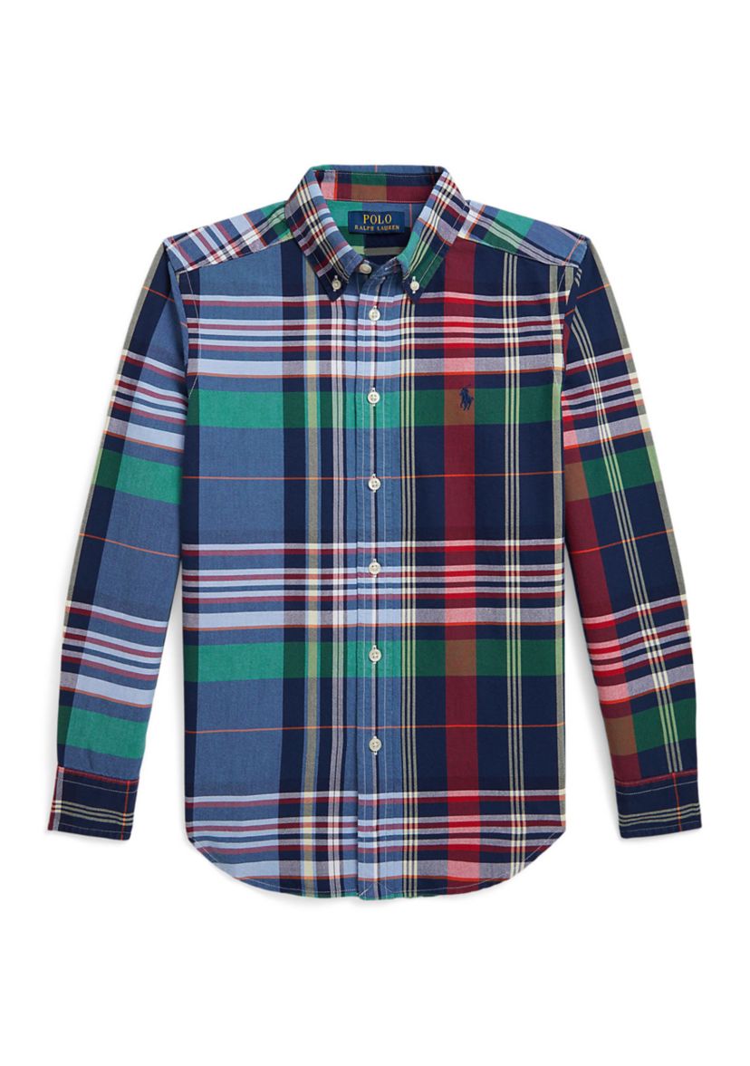 Boys 8-20 Plaid Cotton Oxford Shirt