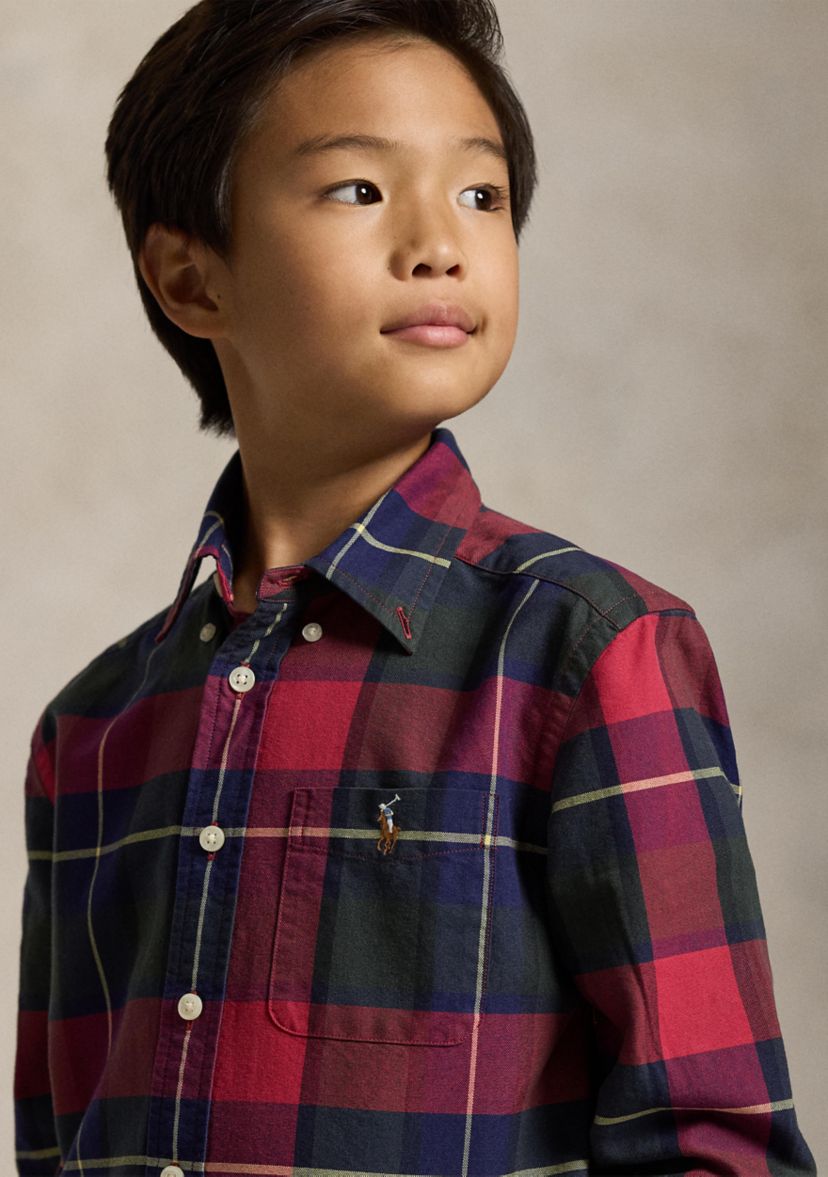 Boys 8-20 Plaid Cotton Oxford Shirt