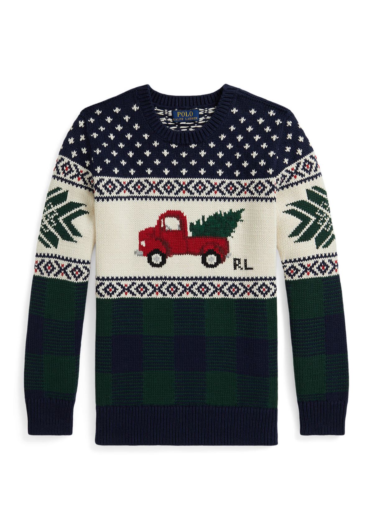Boys 8-20 Truck-Intarsia Cotton Sweater