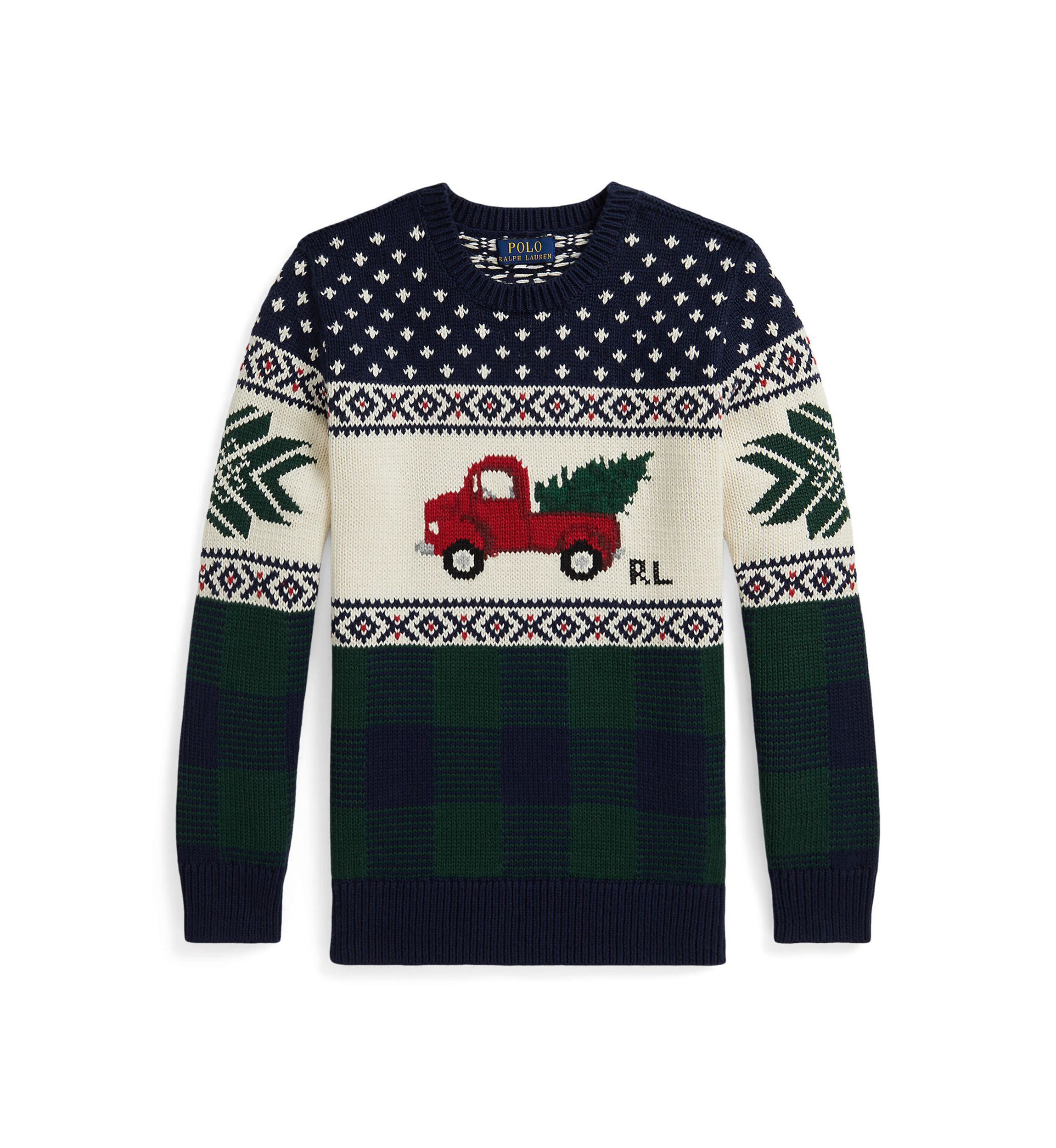 Boys 8-20 Truck-Intarsia Cotton Sweater