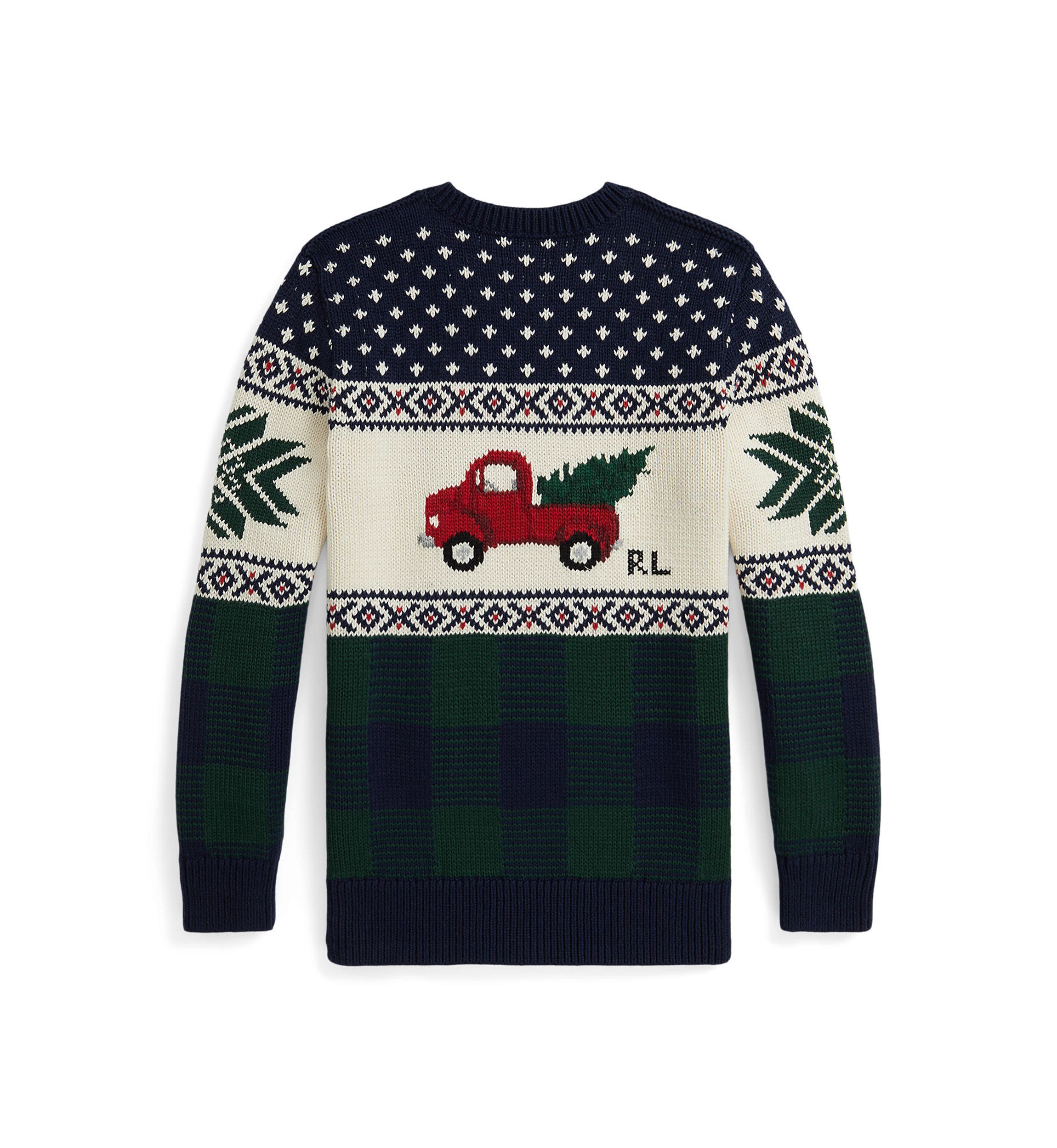 Boys 8-20 Truck-Intarsia Cotton Sweater