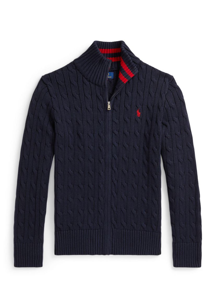 Boys 8-20 Cable-Knit Cotton Full-Zip Sweater