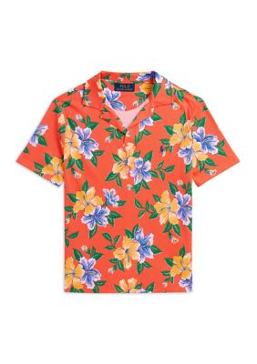 Ralph Lauren Childrenswear Boys 8-20 Floral-Print Cotton Jersey Polo Shirt, Navy Blue, XL