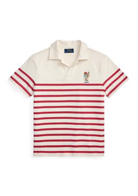 Ralph Lauren Childrenswear Boys 8-20 Polo Bear Striped Cotton Polo Shirt, Red, Medium