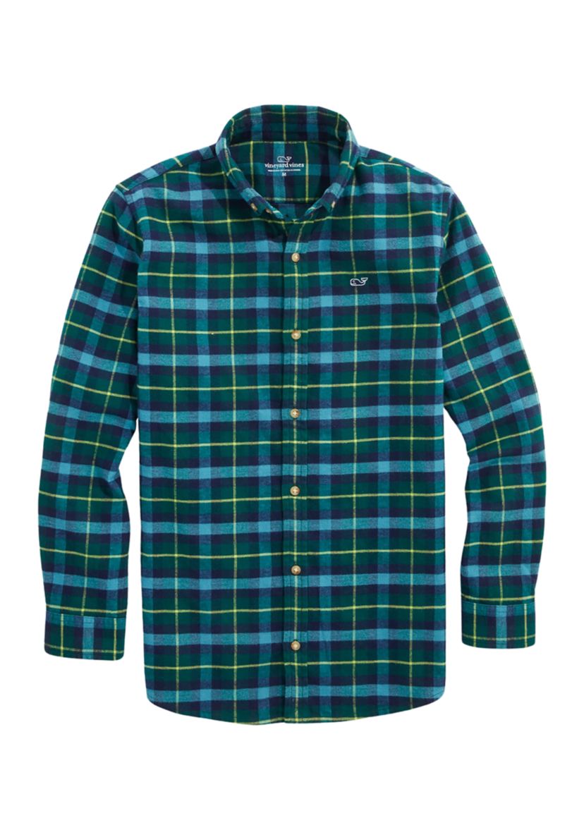 Boys 8-20 Flannel Plaid Whale Shirt