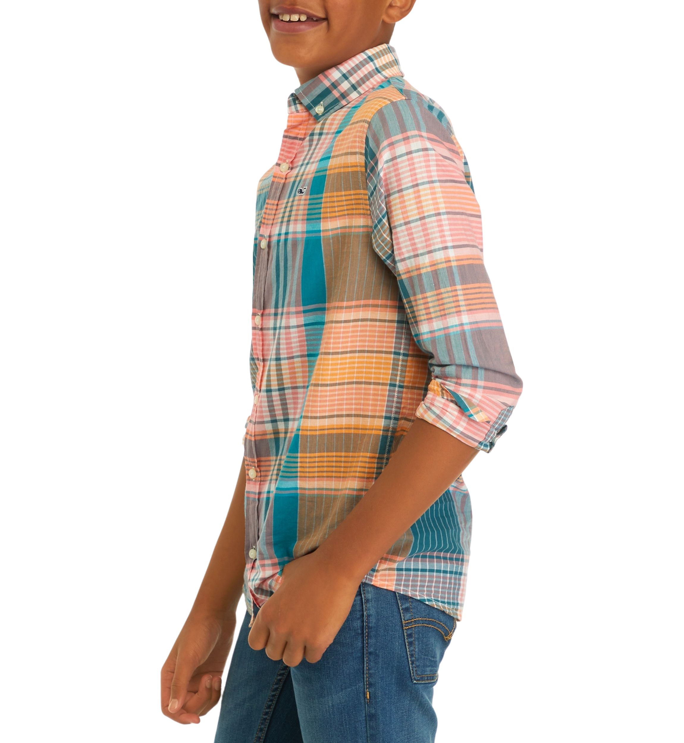 Boys 8-20 Plaid Madras Whale Shirt