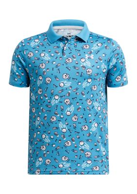 Under Armour Boys 8-20 UA Matchplay Printed Polo Shirt, Blue, Large