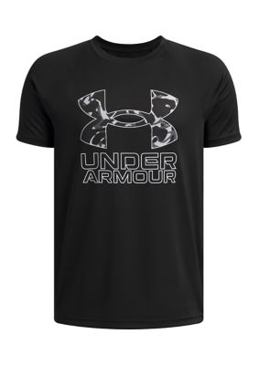 Under Armour BOYS 8-20 Techâ¢ Hybrid Print Short Sleeve Shirt, Black, Small