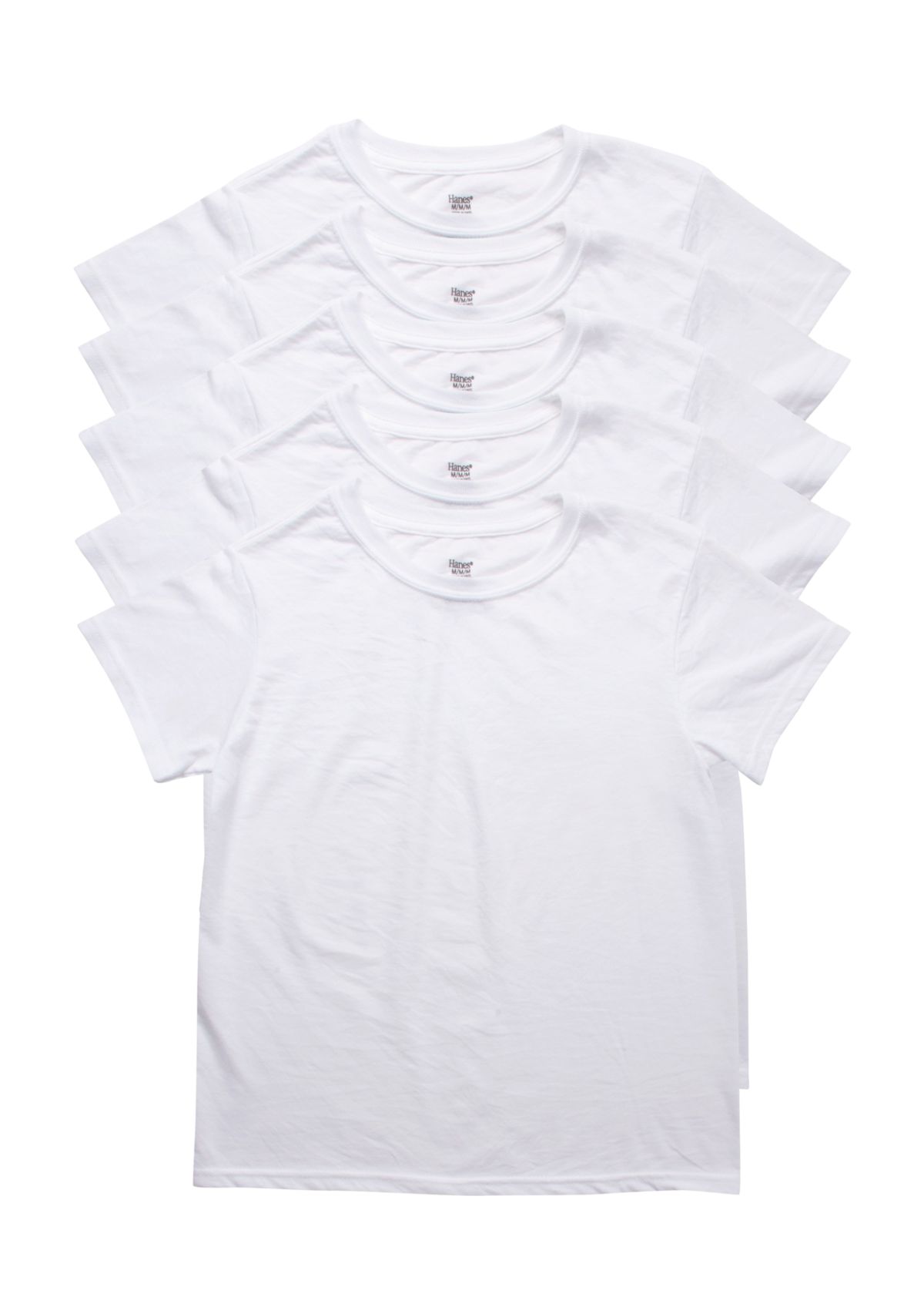 Boys Set of 5 White Crew Neck Undershirts 