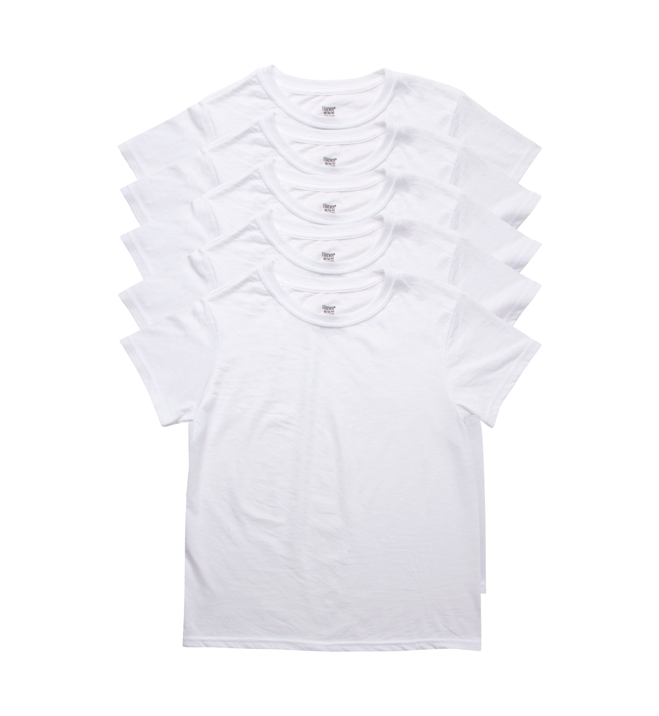 Boys Set of 5 White Crew Neck Undershirts 