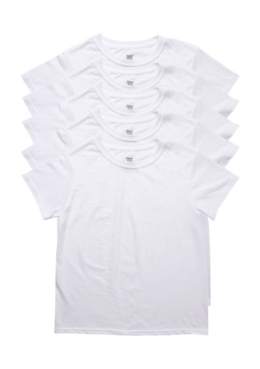 Boys Set of 5 White Crew Neck Undershirts 