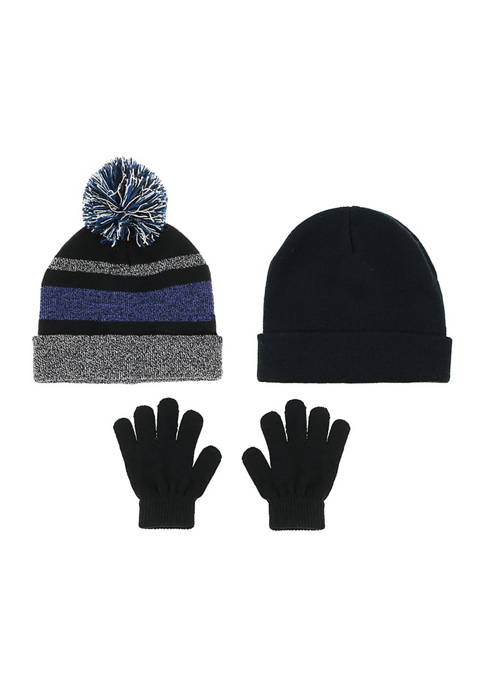 Marled Stripes & Solid Hat 2 Pack of Hats with Gloves 