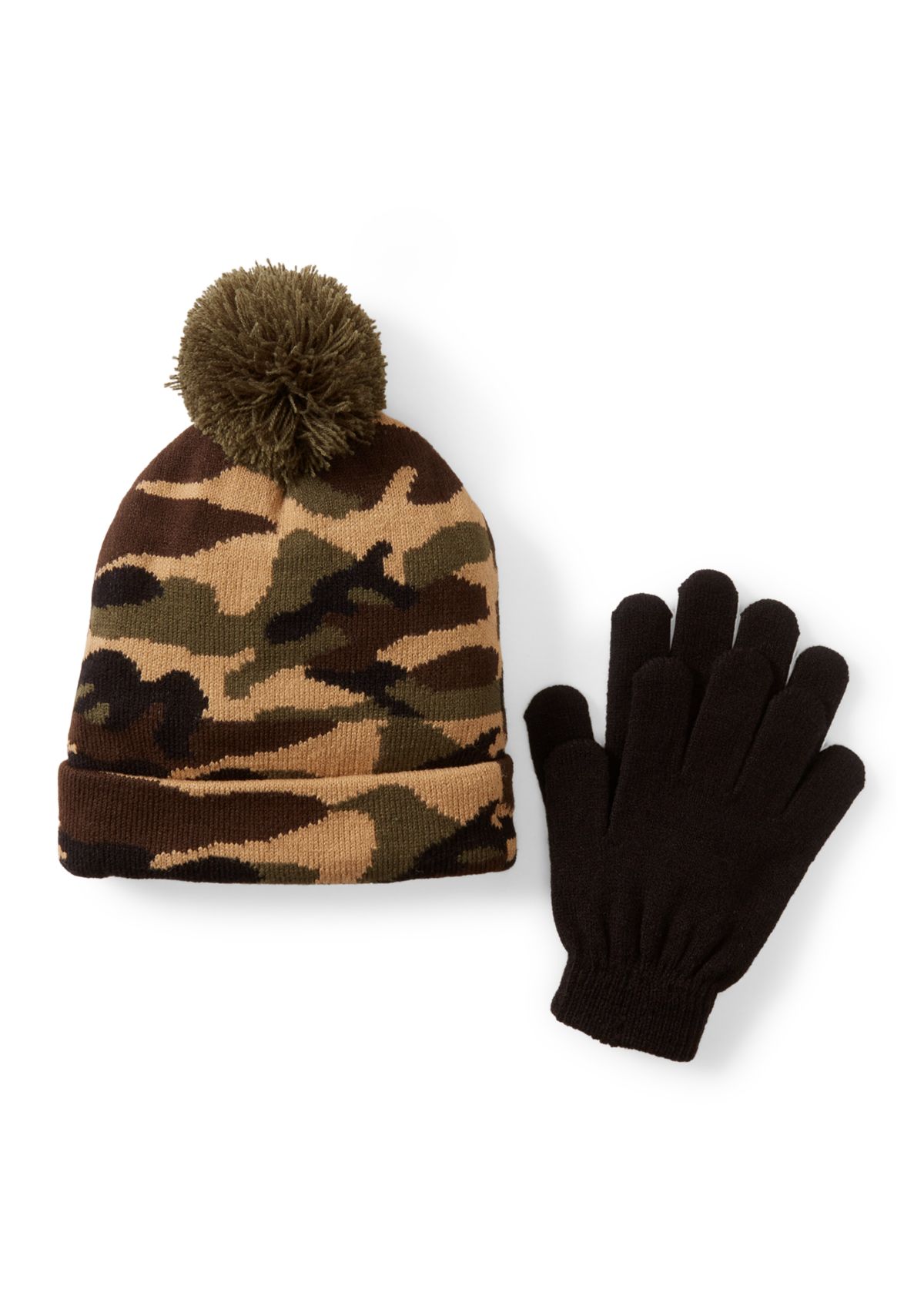 Kids Accessories Camo Knit Hat and Gloves Set