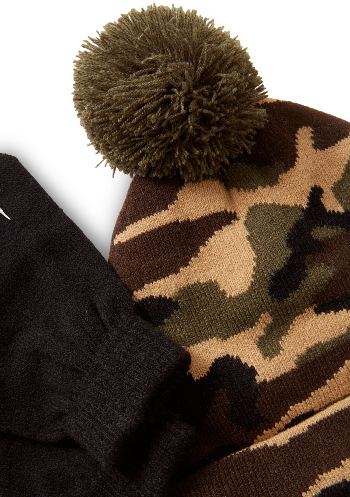 Kids Accessories Camo Knit Hat and Gloves Set