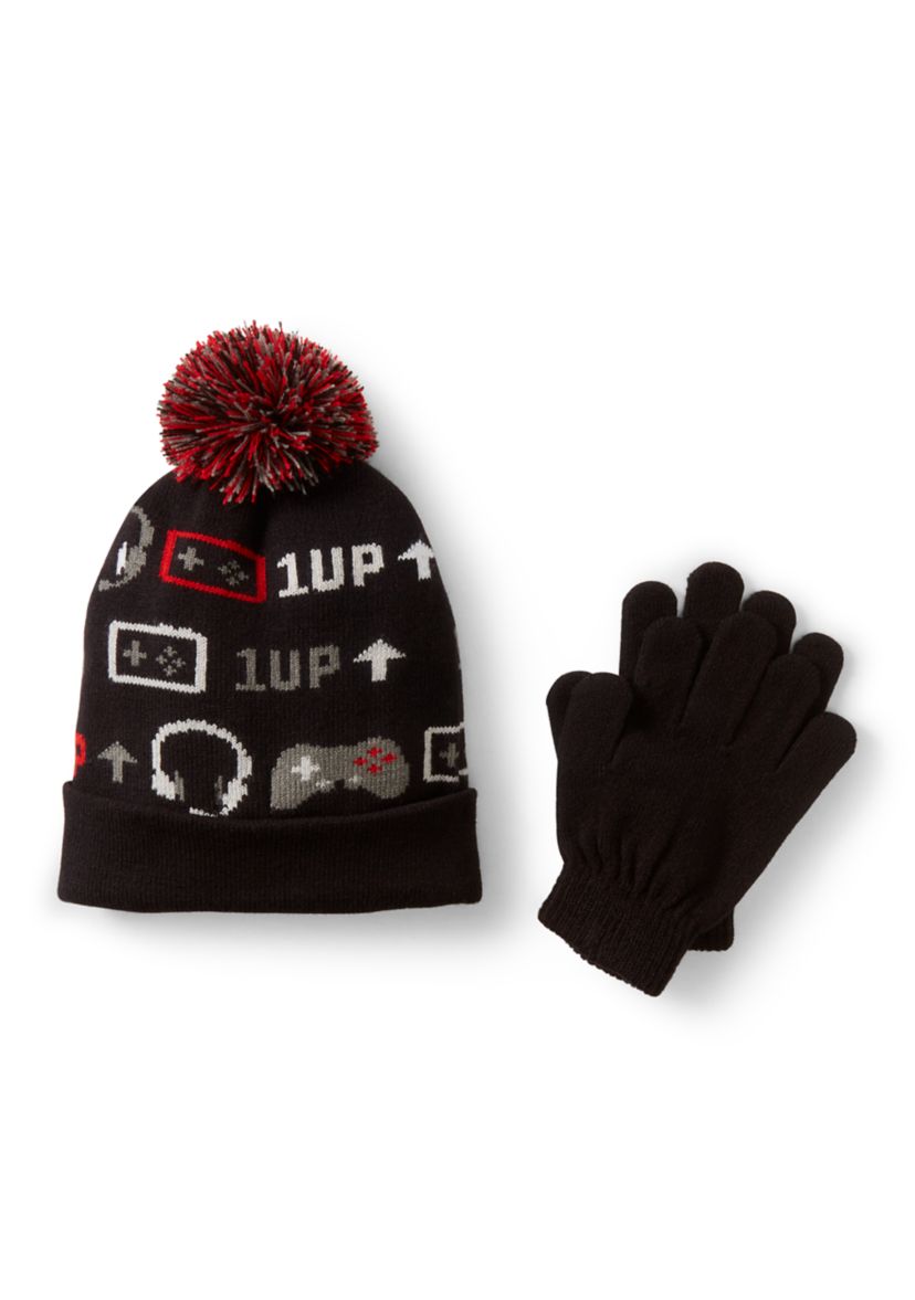Kids Accessories Gamer Knit Hat and Gloves Set