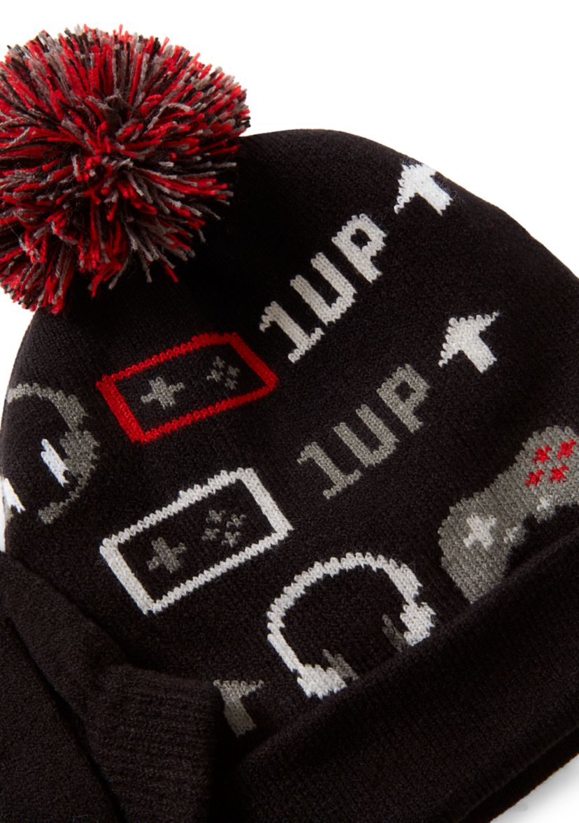 Kids Accessories Gamer Knit Hat and Gloves Set
