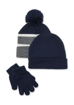 Capelli New York Toddler Boys Set of 2 Beanies and Gloves, Navy Blue, M/L