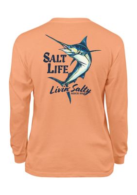 Salt Life Boy's Rising Sun Rays LS Shirt - Washed Navy - XL