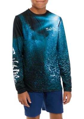 Salt Life Boy's Rising Sun Rays LS Shirt - Washed Navy - XL