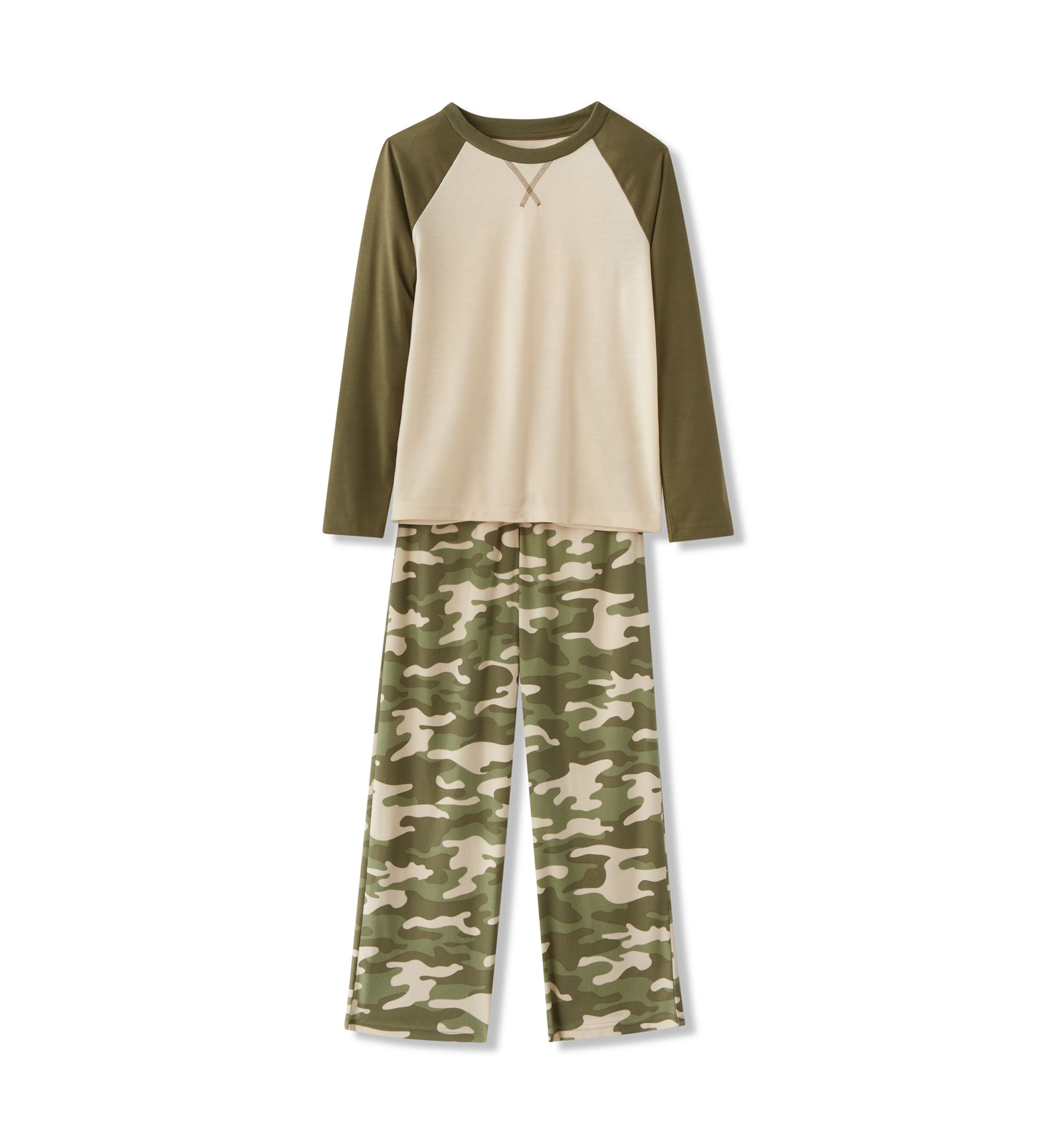 Boy 6-16 Long Color Block Raglan Sleeve Shirt and Camo Pants Pajama Set 