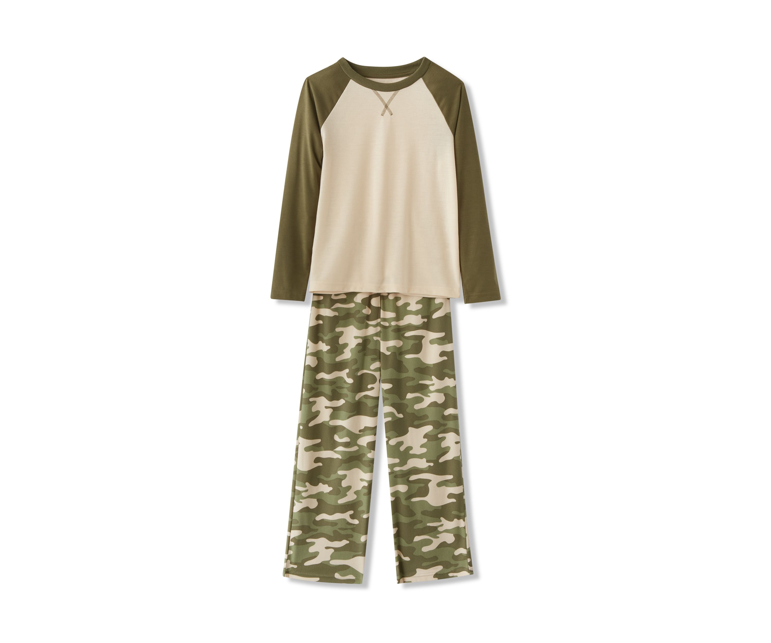 Boy 6-16 Long Color Block Raglan Sleeve Shirt and Camo Pants Pajama Set 