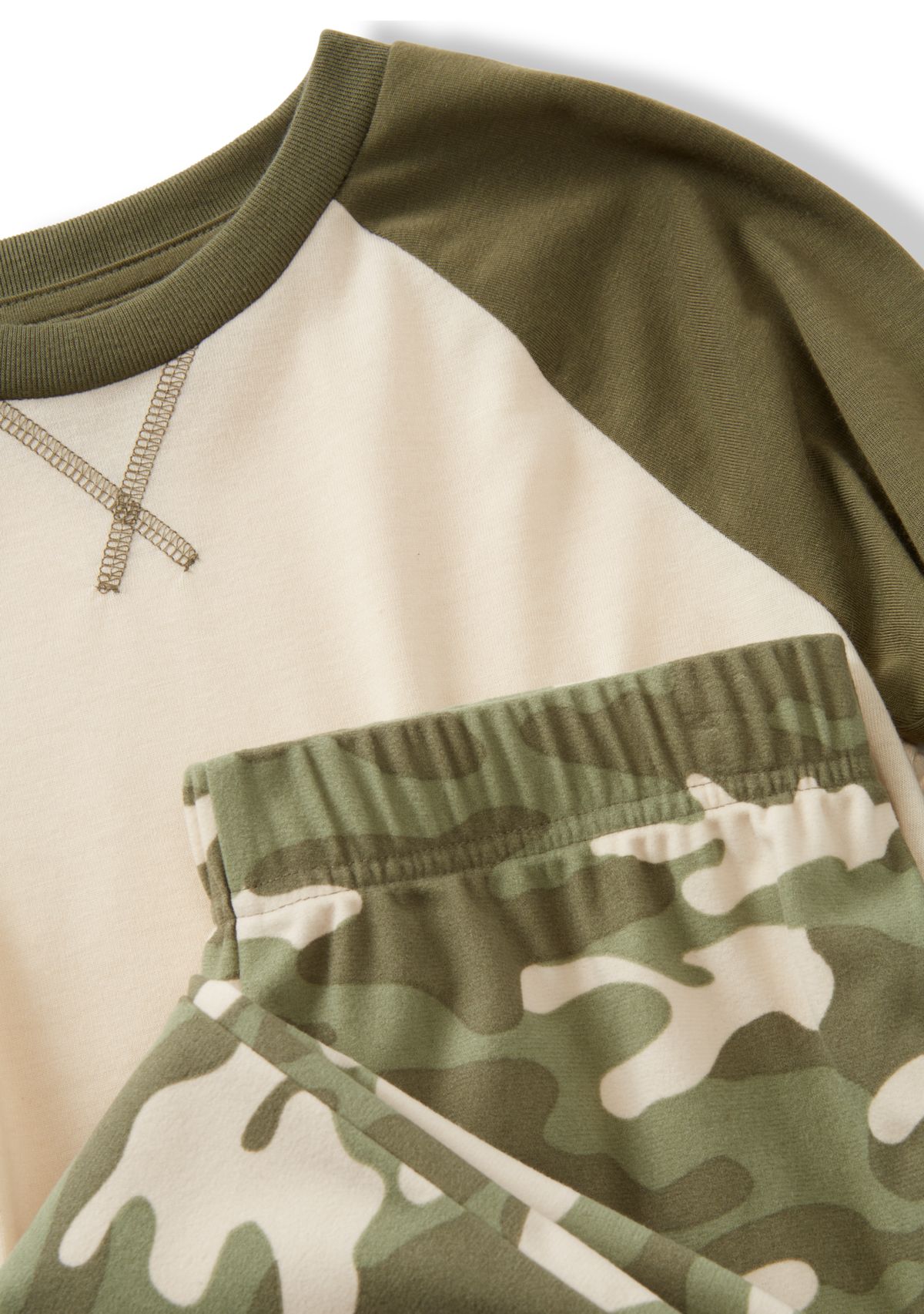 Boy 6-16 Long Color Block Raglan Sleeve Shirt and Camo Pants Pajama Set 