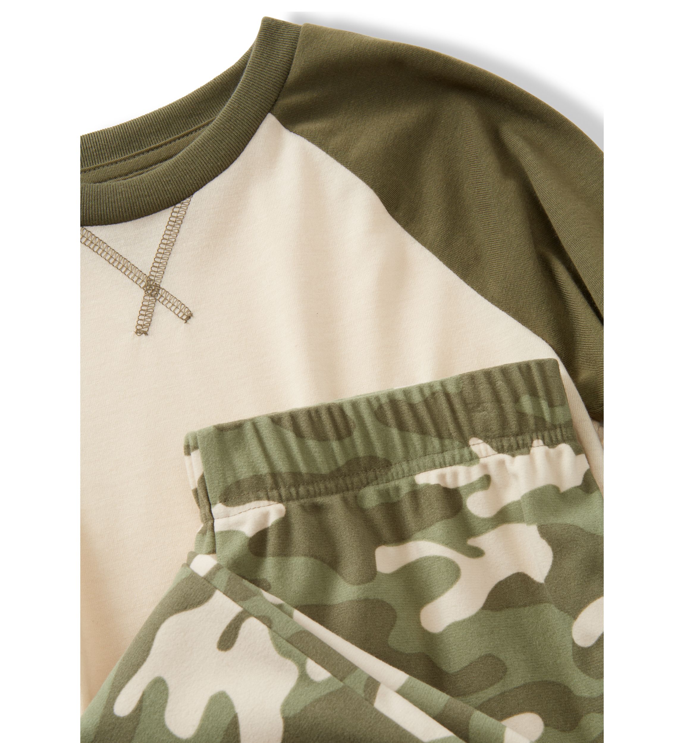 Boy 6-16 Long Color Block Raglan Sleeve Shirt and Camo Pants Pajama Set 