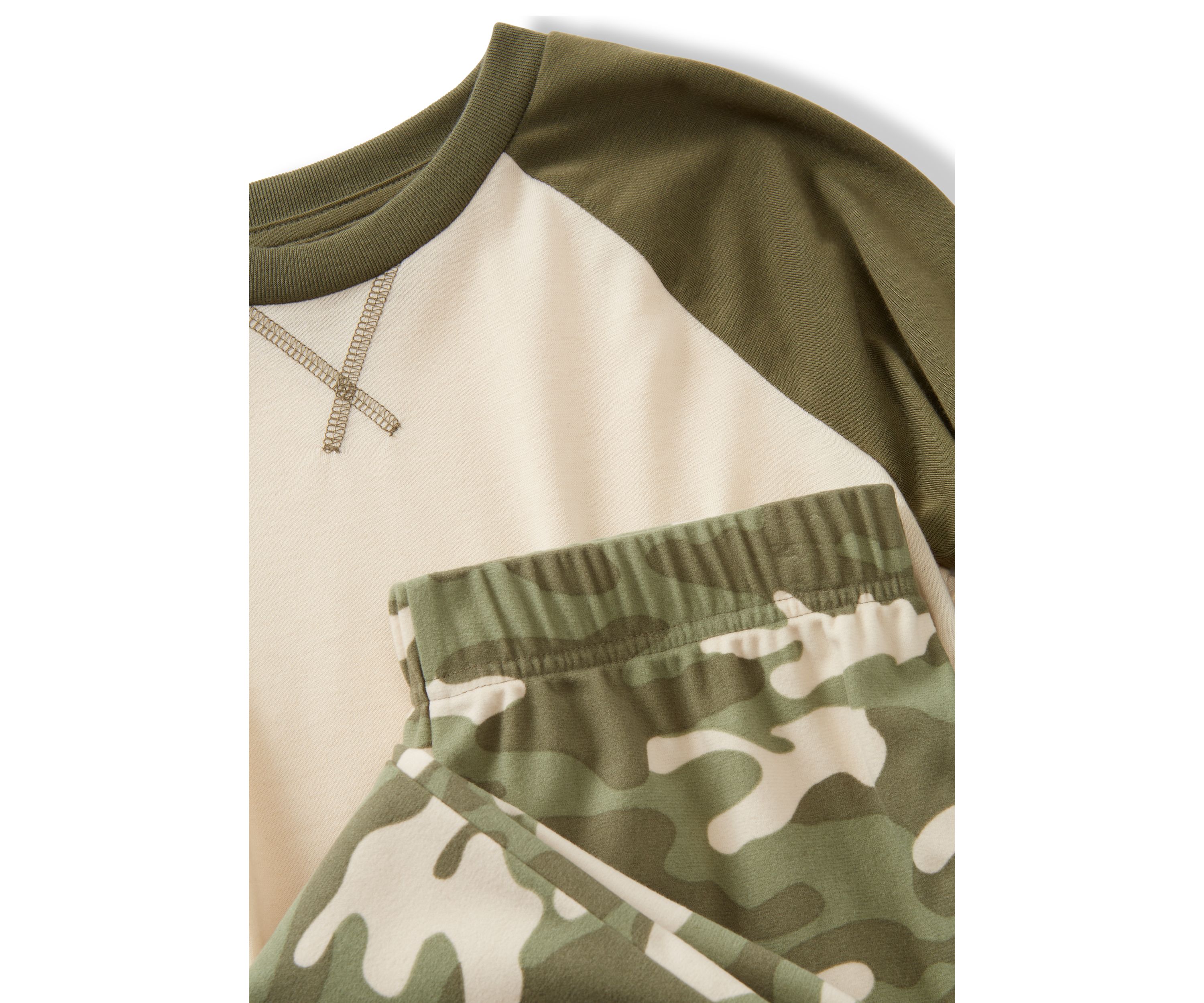 Boy 6-16 Long Color Block Raglan Sleeve Shirt and Camo Pants Pajama Set 