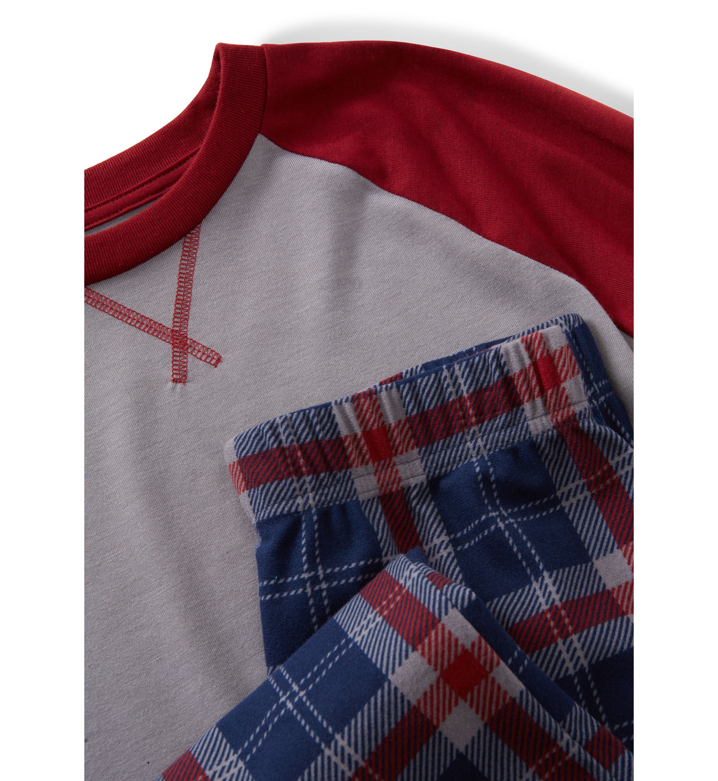 Boys 8-20 Long Color Block Raglan Sleeve Shirt and Plaid Pants Pajama Set 