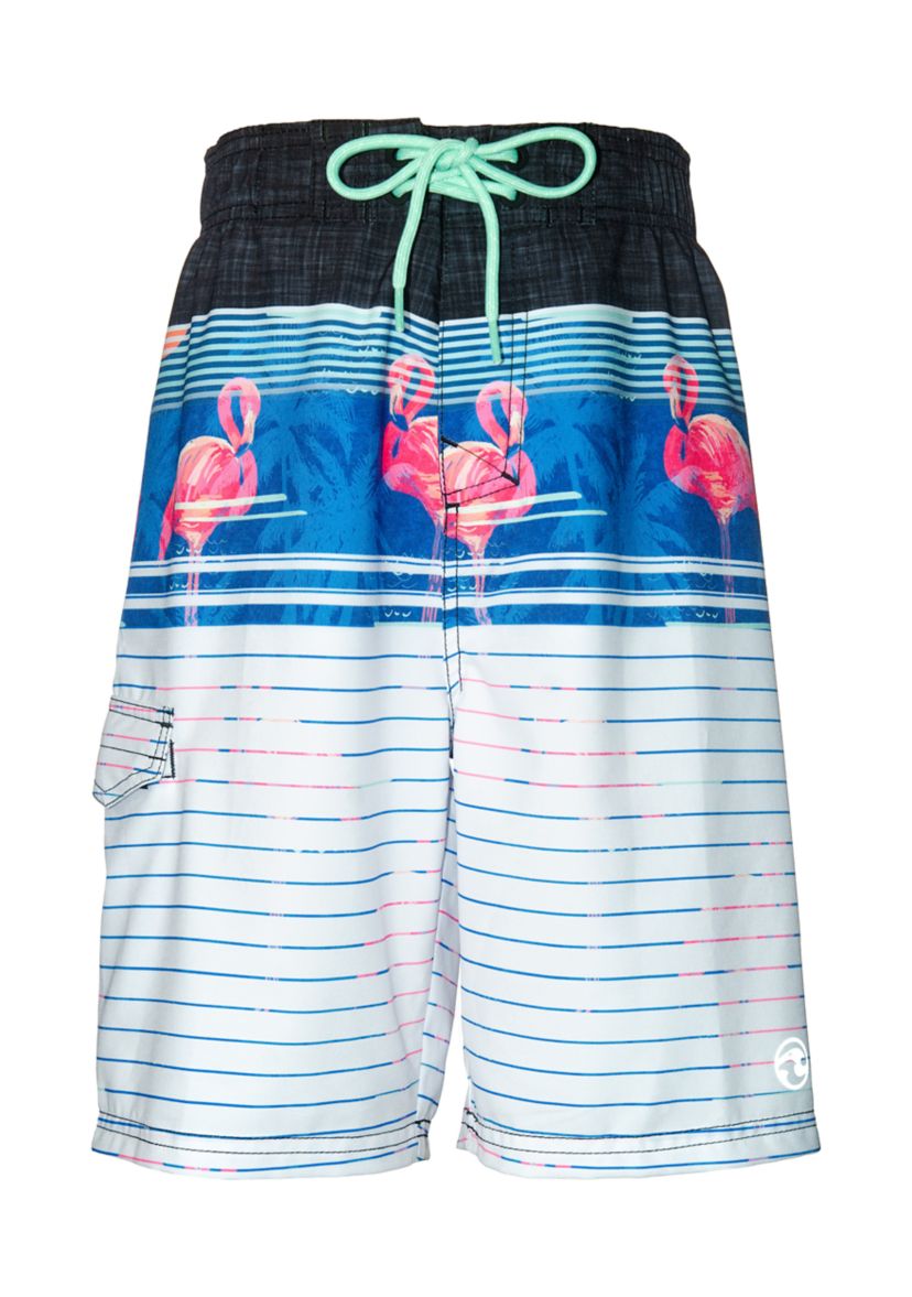Boys 8-20 Stripe Flamingo Board Shorts with Mesh Liner