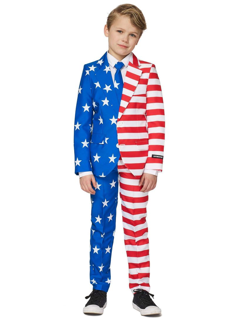 BOYS USA Flag 2 Piece Suit + Tie