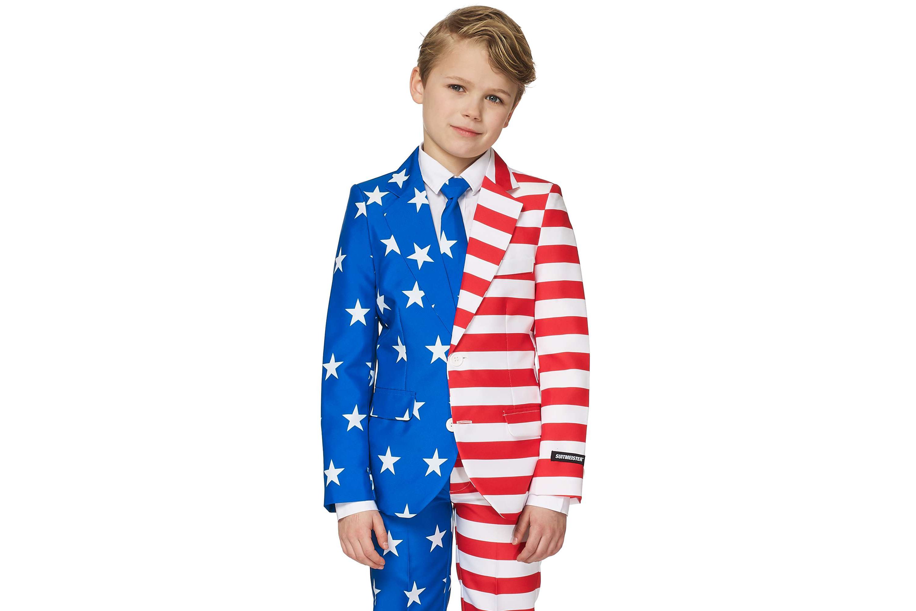 BOYS USA Flag 2 Piece Suit + Tie