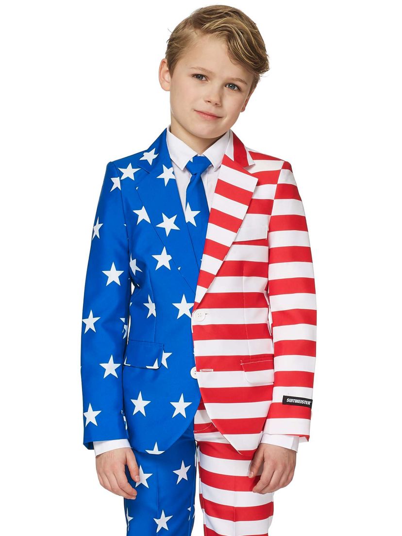 BOYS USA Flag 2 Piece Suit + Tie