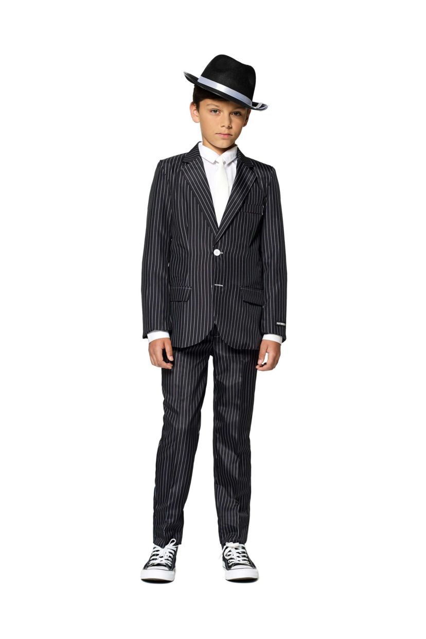 Gangster Pinstripe Black  2 Piece Suit + Tie