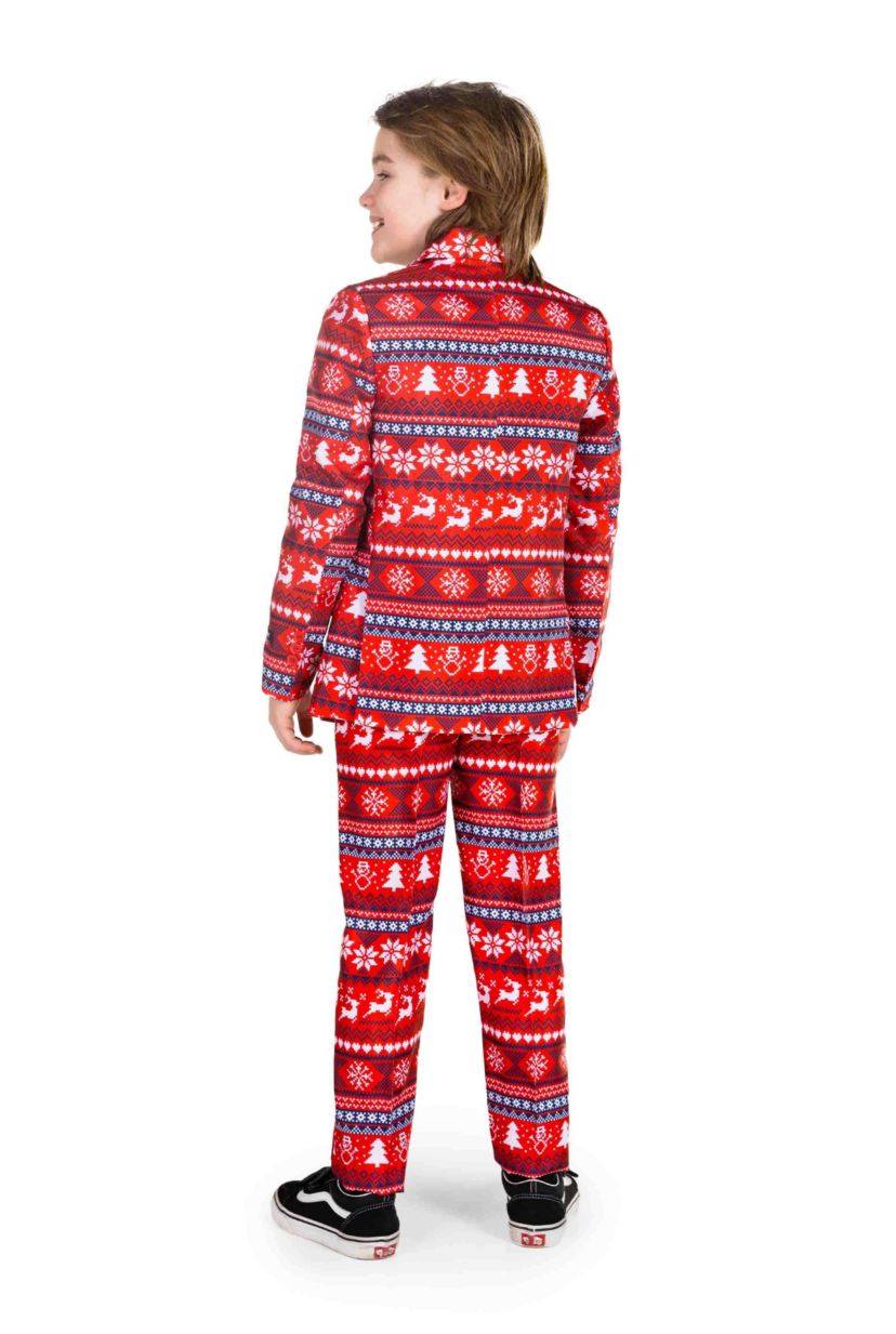 BOYS Nordic Pixel Red  2 Piece Suit + Tie