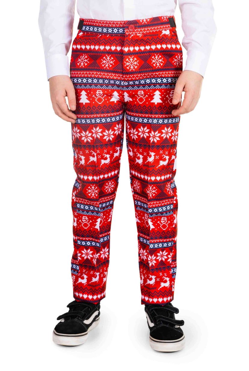 BOYS Nordic Pixel Red  2 Piece Suit + Tie