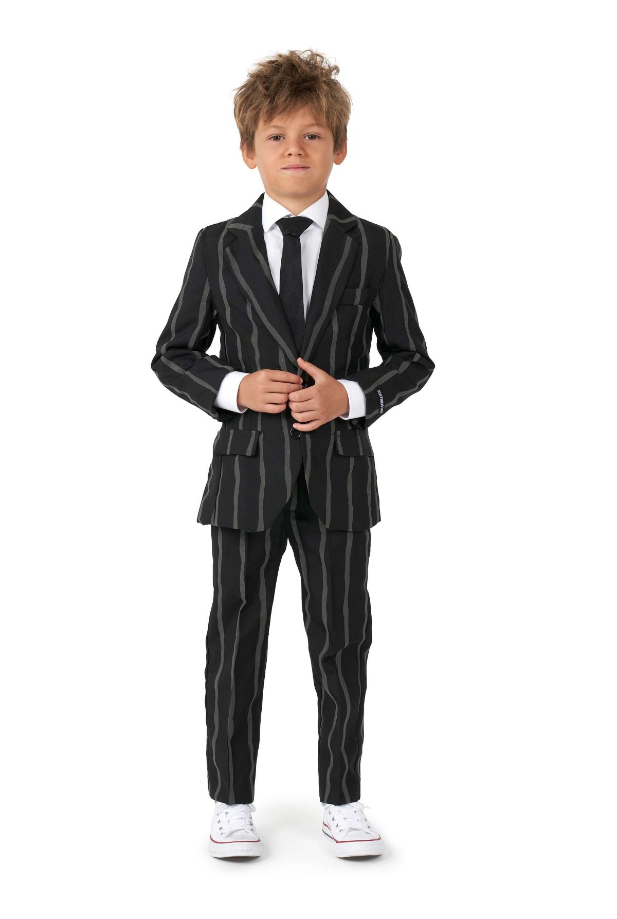 BOYS Oversized Pinstripe Black 2 Piece Suit + Tie