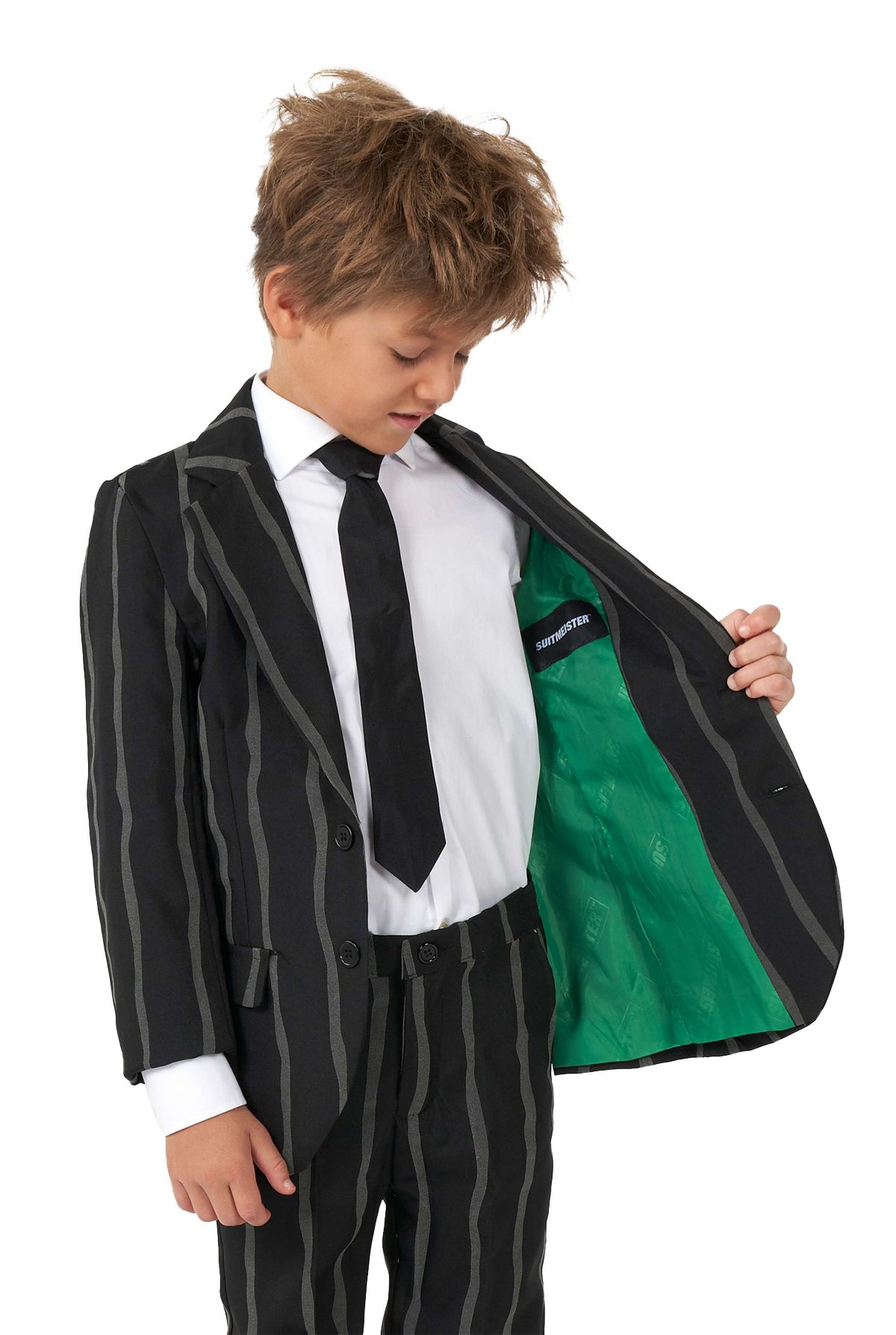 BOYS Oversized Pinstripe Black 2 Piece Suit + Tie