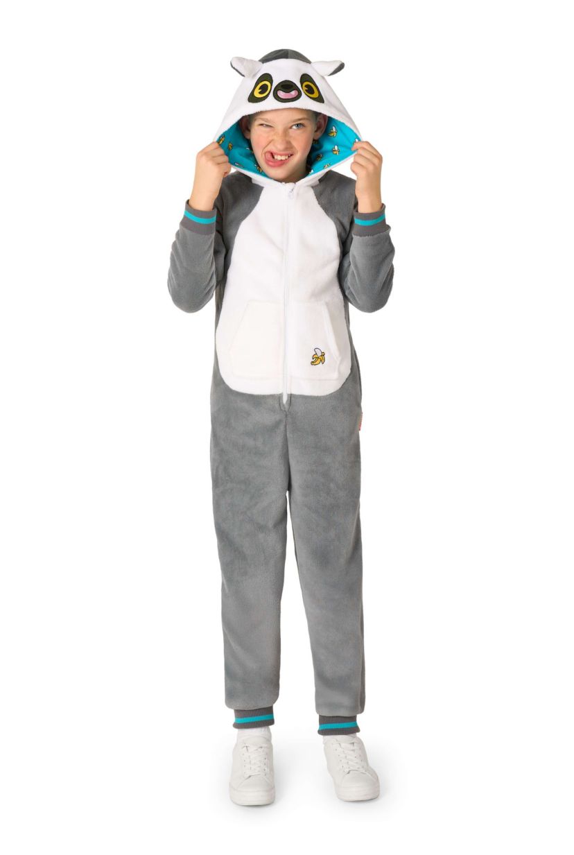OppoSuits Kids Lemur Costume Outfit - Animal Jumper Pyjamas - Grey