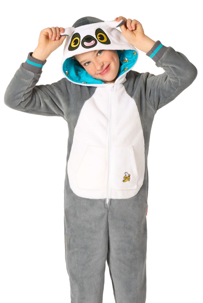 OppoSuits Kids Lemur Costume Outfit - Animal Jumper Pyjamas - Grey