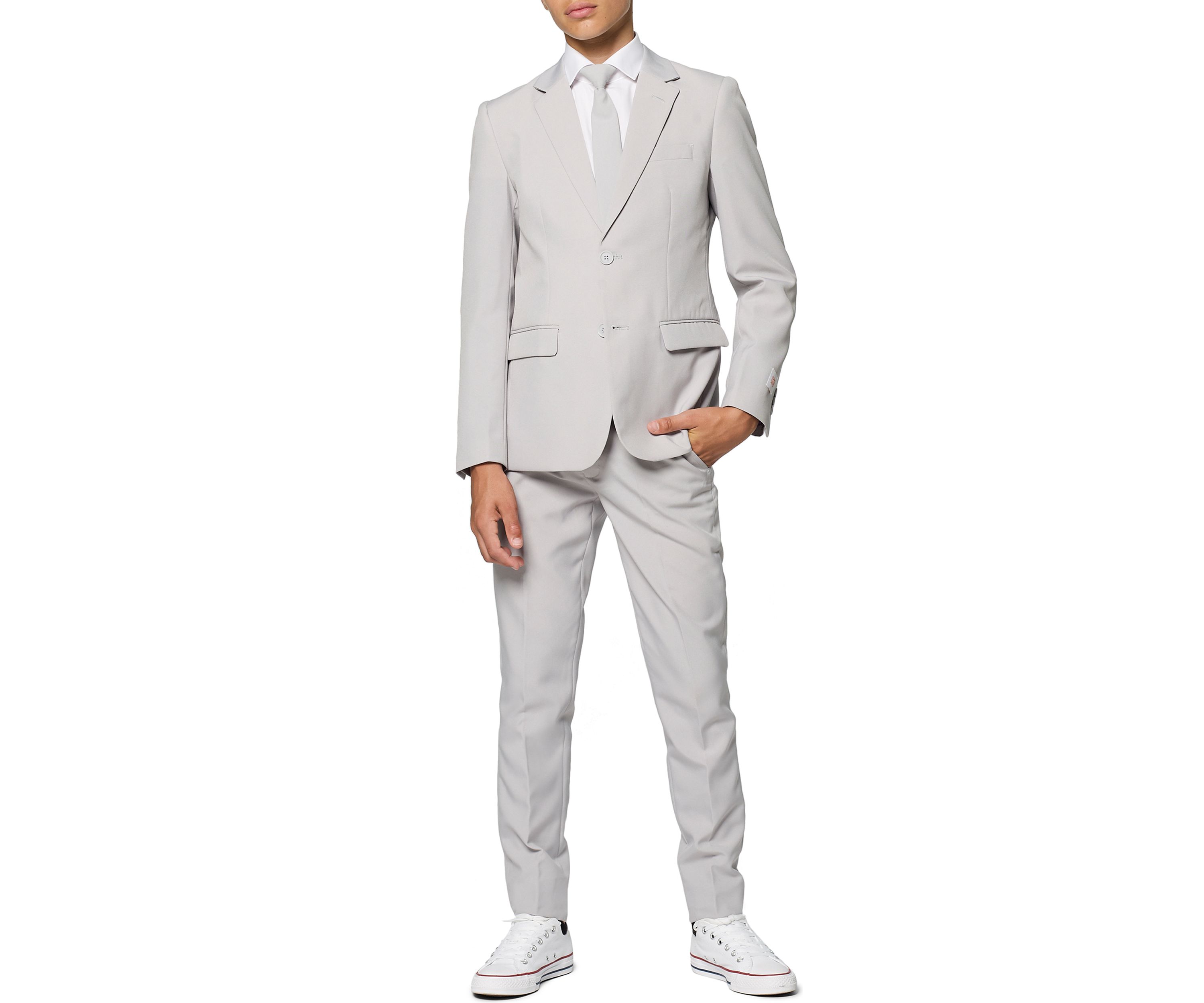 Boys 8-20 Groovy Gray Solid Color Suit