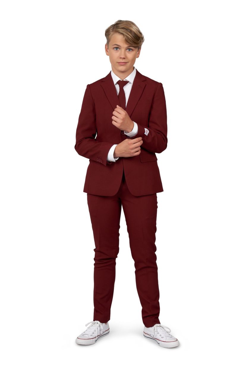 TEEN BOYS Blazing Burgundy 2 Piece Suit + Tie