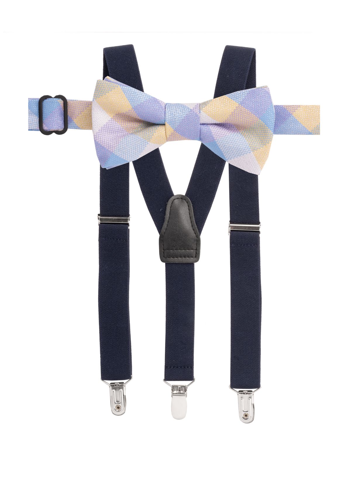 Boys 8-20 Teddy Check Bow Tie Suspender Set 