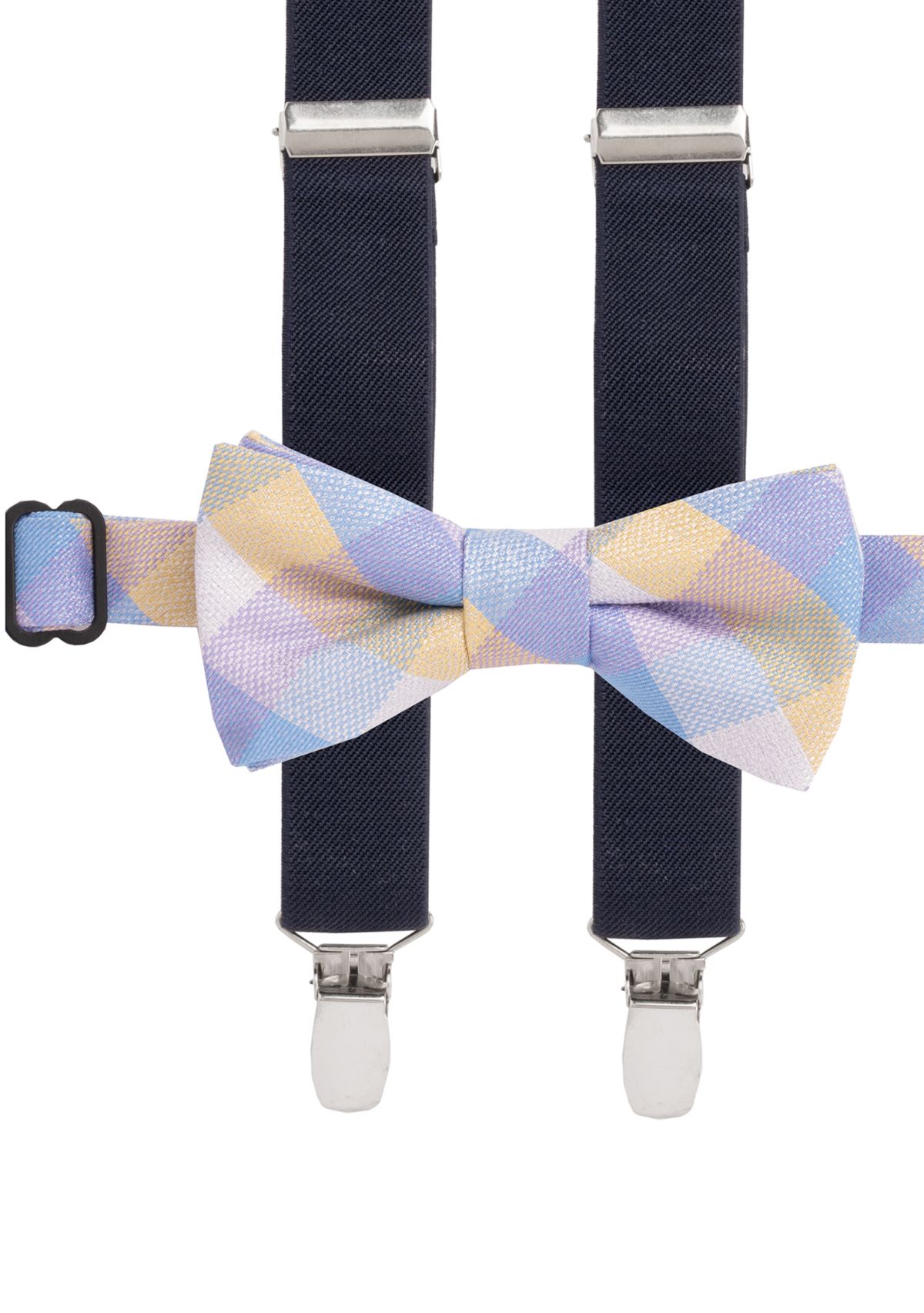 Boys 8-20 Teddy Check Bow Tie Suspender Set 
