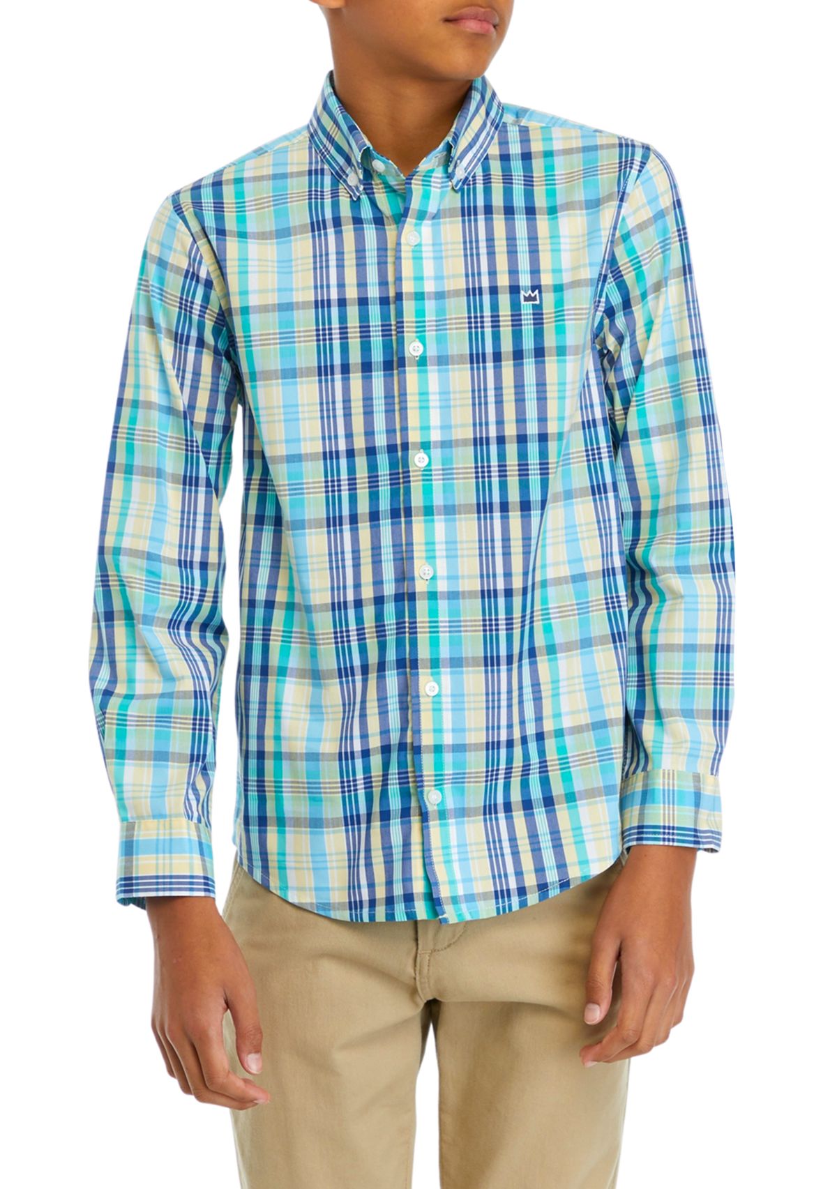 Boys 8-20 Long Sleeve Woven Colorful Madras Plaid Shirt