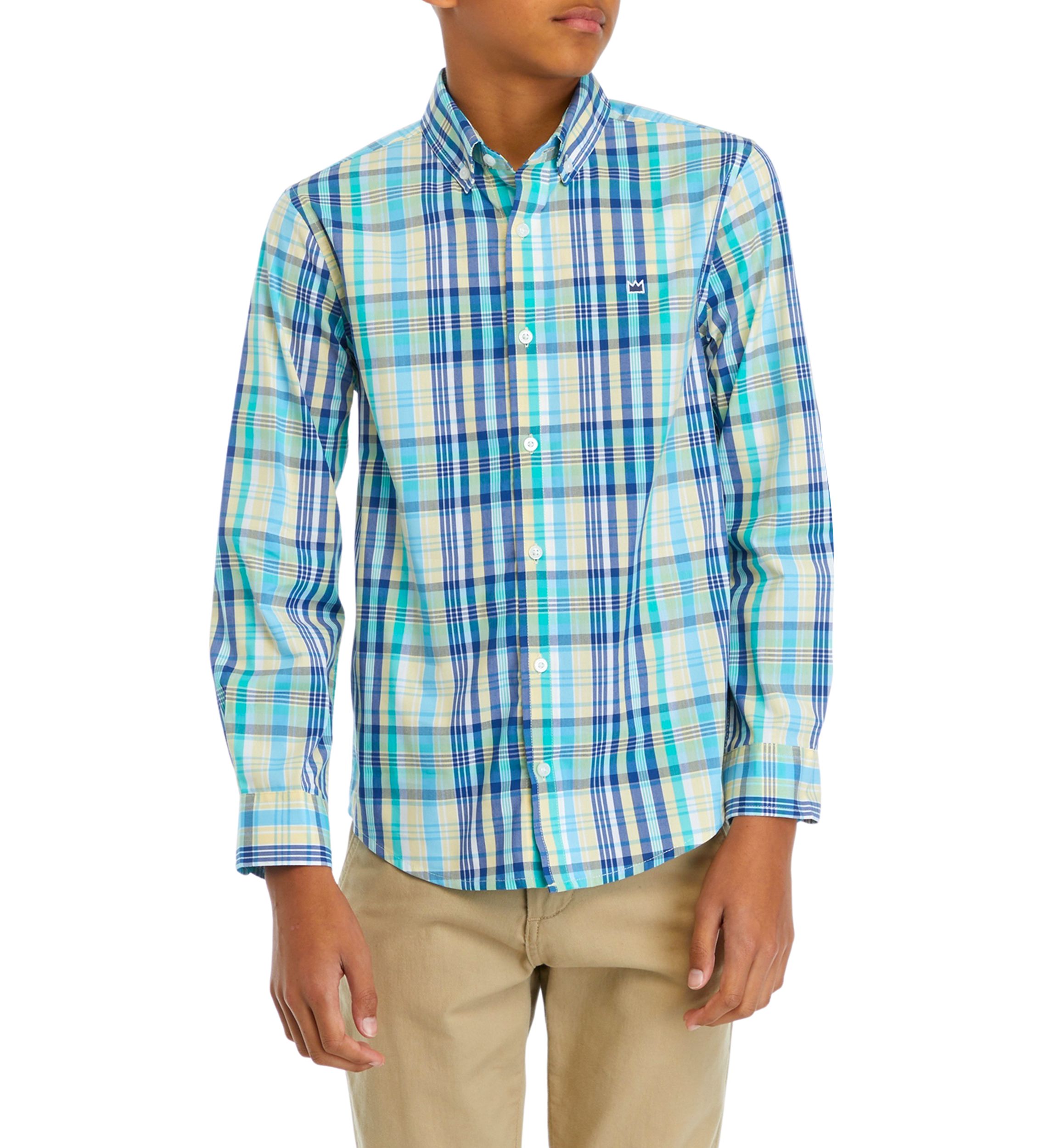 Boys 8-20 Long Sleeve Woven Colorful Madras Plaid Shirt